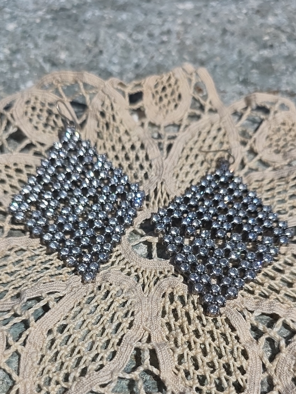 Source Unknown Silver Crystal Pave Drop Earrings